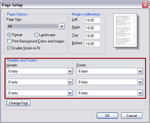 Setup Headers and Footers in MSIE